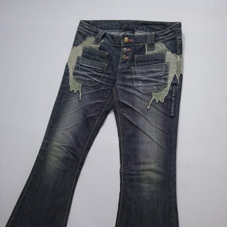 COOLA LowRise Lace Design Flare Denim Pants