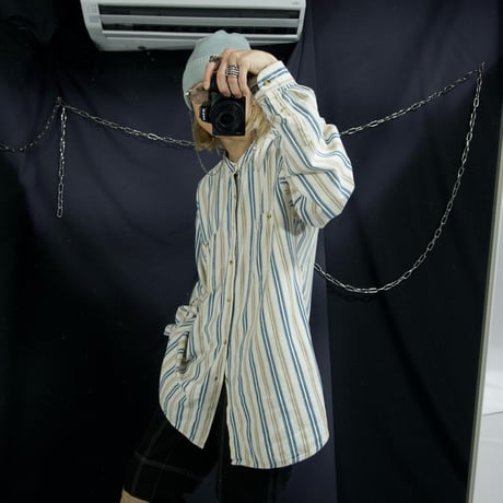 COURAGE Multi Color Chalk Stripes Stand Collar Oversized L/S Shirts