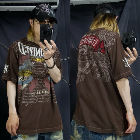 Ecko Unltd Stone Tablet Letters Tribal Lily Graphic Fraktur Embroidery “Single Stitches” S/S Tee