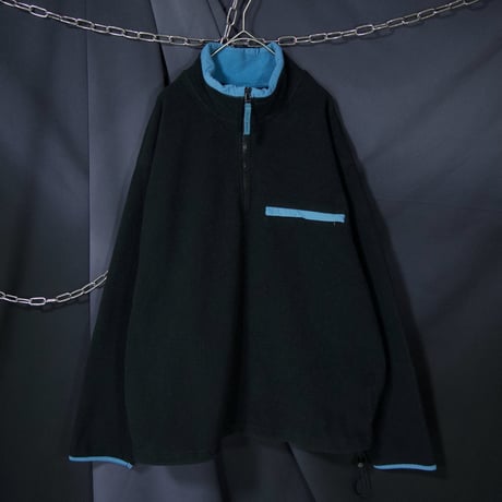90s c1999 OLDNAVY 2tone Switching Black×SaxBlue Pullover Halfzip Fleece Jacket