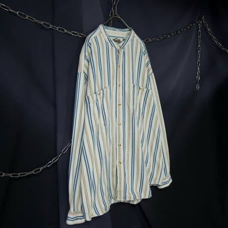 COURAGE Multi Color Chalk Stripes Stand Collar Oversized L/S Shirts