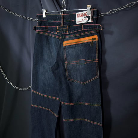KOSMO MODA (K&M Jeans) Stitched Switching Zipper Gimmick Wash Baggy Denim