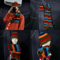 90s Benetton Italy made Multi Colors Borders Scarf&Knit Cap