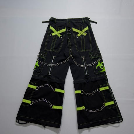 TRIPP NYC Chains Studs Zip Biohazard Print Detachable Parachute Bontage Raver Pants