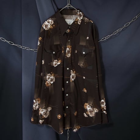 70s USA made H BAR C Printed Botanical Flowers Graphic L/S Western Shirts