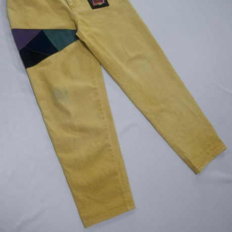 TRUTUS JEANS Piece Dying Yellow Embroidery Switching Baggy Denim