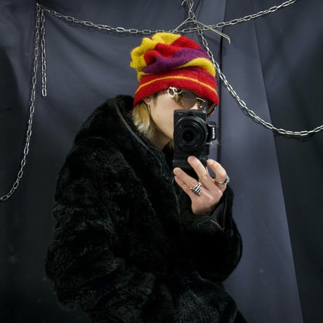 USED Border Crochet Wool Knit Tum Cap/Balloon Cap