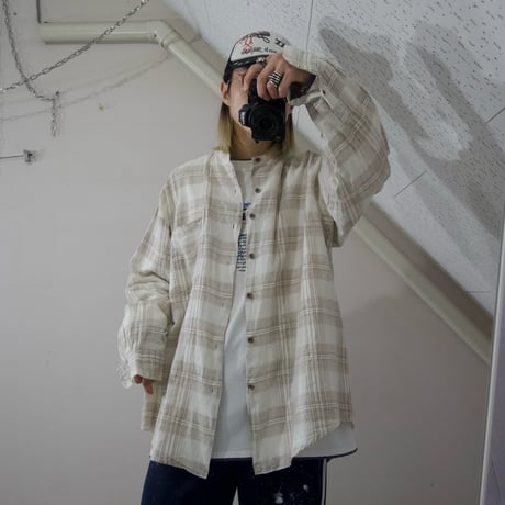 Natural Threads Band Collar Linen Check L/S Shirts