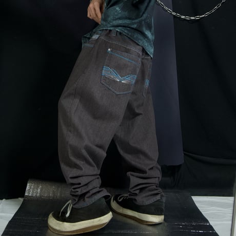 JINZU W38L30 Turquoise blue Embroidery Stitched Dark Grayish Red Baggy Denim