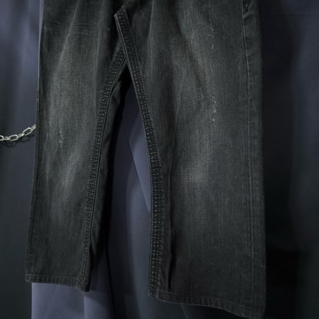 Rock Revival W38 Fleur de lis Embroidery Orange Selvage Piece Dyed Black Loose Straight Denim