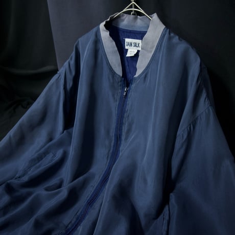 90s DAN SILK Smoky Navy Box silhouette Silk100% MA-1 type Bomber Jacket