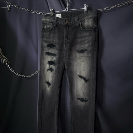 Big John Japan made Crush,Damage Wash,Fade Black Skinny Denim
