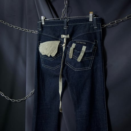 c96~04 BODY BUTTER Leather Switching BootsCut Flare Denim