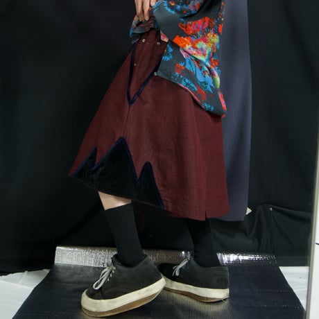 90s TAKUYA ANGEL Velour Switched Wide Pleats Iridesent Medium Flare Skirt