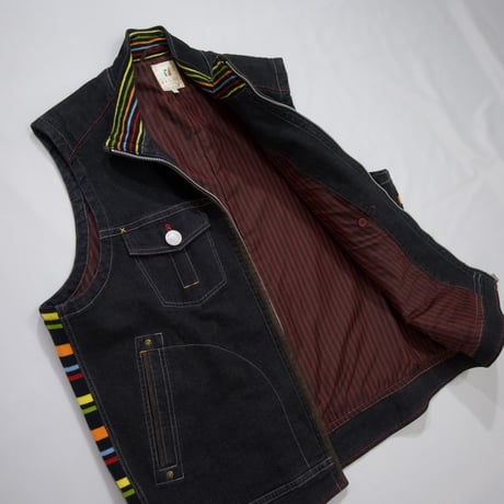USED Acrylic Knit & Fake Suede Switching Denim Vest