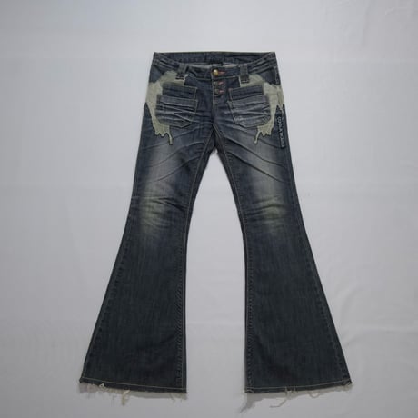COOLA LowRise Lace Design Flare Denim Pants