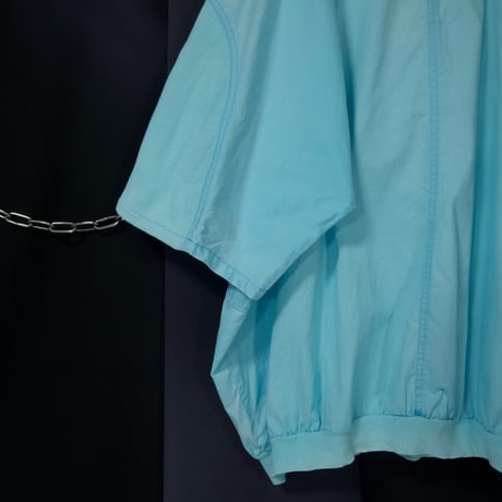 90s Euro C&A Cotton(Pique/Gauze Switch)DropShoulder BoxSilhouette HalfButtons Pullover S/S Shirts