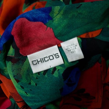 CHICO’s Flowers Full Graphics Sheer Silk100% Open Collar L/S Shirts