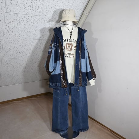 PARTO SPORT Denim×PU Leather Mountain Hoodie Jacket