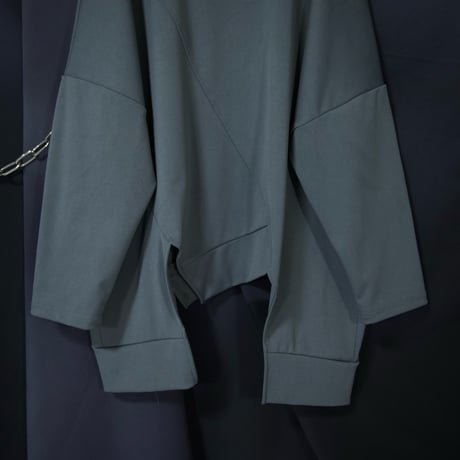 Unknown USED Deformation Cutting Asymmetry DropShoulder/Dolman Sleeve Zipper Gimmick L/S Tee