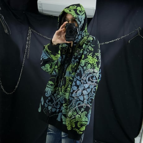 90s~00s Pelle Pelle Psychedelic Tiger Rhine Stone Frocky Graphics Heavyweight FullZip Sweat Hoodie