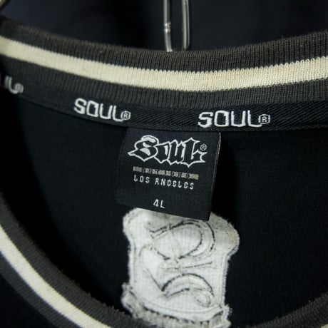 00s SOUL 4L Huge Size Embroidery Logo Ringer RoungNeck Mid Weight L/S Tee/Sweat Shirts