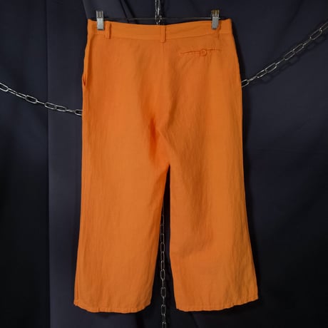 90s~ Italy made Carrot Orange Linen Cropped Flare Pants
