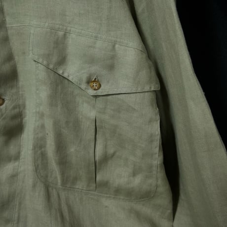 90s MONDO Italy made Linen 100% Fly Front Light Sage Green Design L/S Shirts
