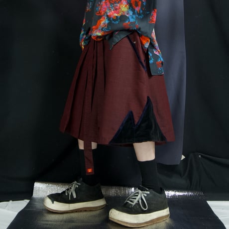 90s TAKUYA ANGEL Velour Switched Wide Pleats Iridesent Medium Flare Skirt