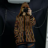 00s Ak:cess Multi Color Border Stripe Oversized Acrylic Full zip 3D Knit Hoodie Sweater