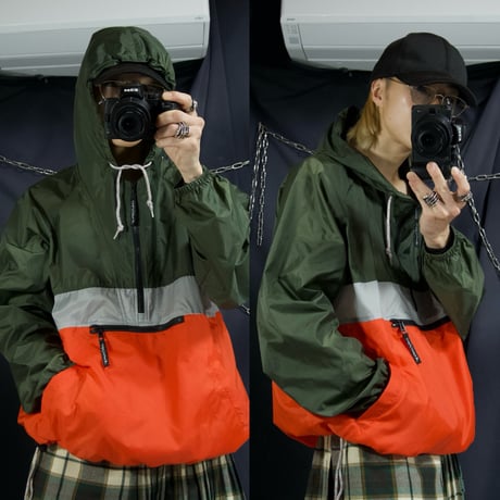 90s c1999 OLDNAVY Russia made “MA-1 Color Switching” Nylon Anorak Jacket/Mountain Hoodie