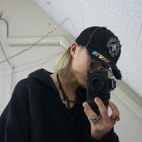 USED Skull Embroidery Fringe Denim Mesh Cap