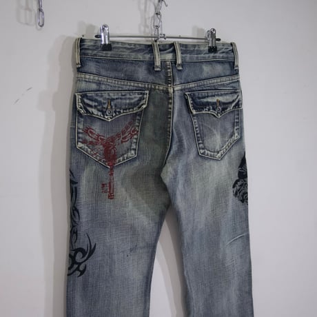 Semanticdesign Skull,Dragon,Tribal BootsCut Crush Denim