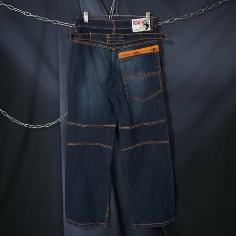 KOSMO MODA (K&M Jeans) Stitched Switching Zipper Gimmick Wash Baggy Denim