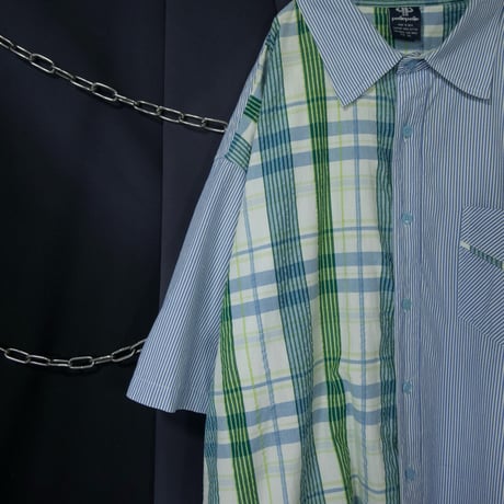 PellePelle Asymmetry London Stripe Border Madras Check Seersucker Switch 3XL S/S Shirts