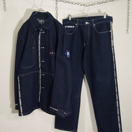 90s Deadstock PINKHOUSE Karl Helmut Denim SetUp Coverall Denim Jacket × Baggy Denim Pants