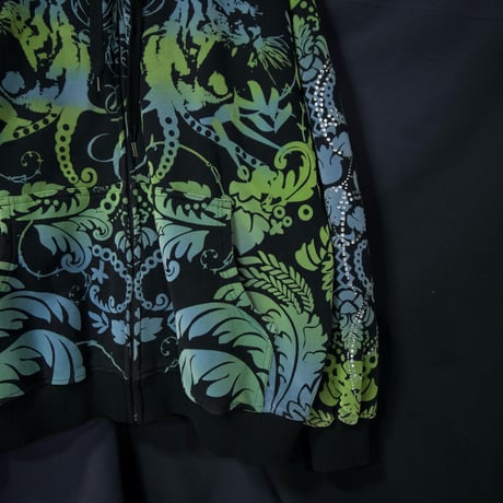 90s~00s Pelle Pelle Psychedelic Tiger Rhine Stone Frocky Graphics Heavyweight FullZip Sweat Hoodie