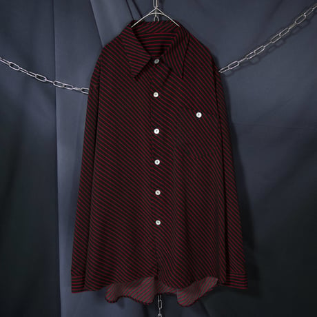 VERGINE MILANO Rayon Regimental Stripe Fake Reversible Draping L/S Shirts