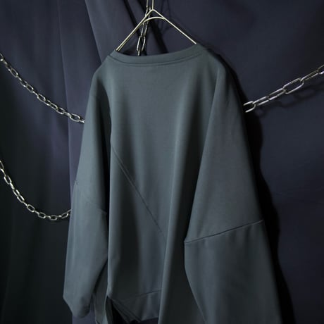 Unknown USED Deformation Cutting Asymmetry DropShoulder/Dolman Sleeve Zipper Gimmick L/S Tee