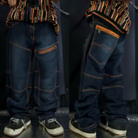 KOSMO MODA (K&M Jeans) Stitched Switching Zipper Gimmick Wash Baggy Denim