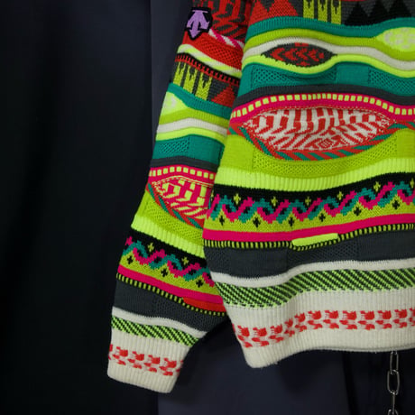 90s DESCENTE Psychedelic Patterns&Colors 3D Knit Sweater