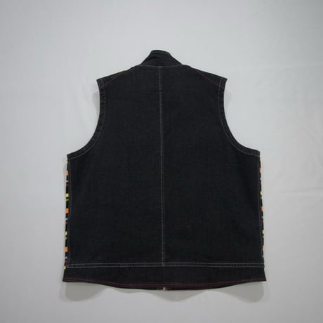 USED Acrylic Knit & Fake Suede Switching Denim Vest