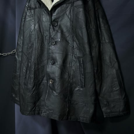 USED TSUGIHAGI Leather Boa Collar Chester Gang Coat
