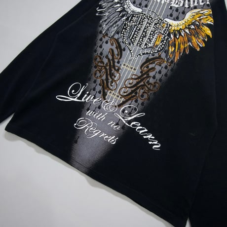 PellePelle Rhinestone Thermal Feather&Guiter Graphics L/S Tee
