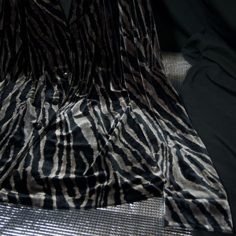 90s SAG HARBOR Tailored Open Collar Velor Tiger Patterns Shirts Jacket