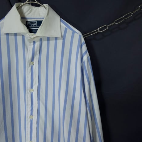 90s Polo by Ralph Lauren “None Pony Embroidery” Regatta Stripe Horizontal Collar L/S Clerical Shirts