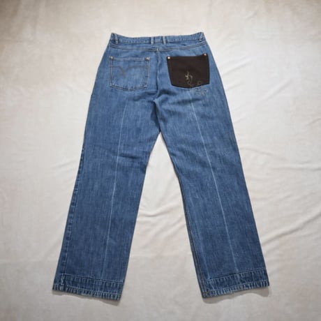 Indigo Red Design Wide Denim Pants