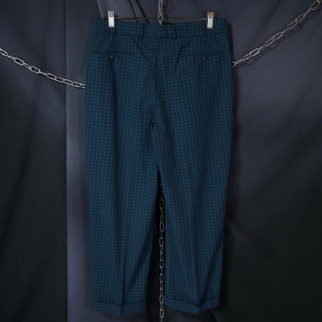 90s Pringle of Scotland Tartan Check Black Watch  2Tuck Center Crease Tapered Pique Baggy Slacks