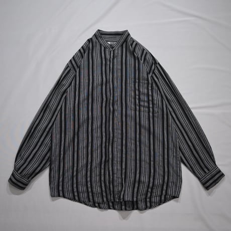 USED “Punk Spice” Monotone Stripe Band Collar Rayon L/S Shirts