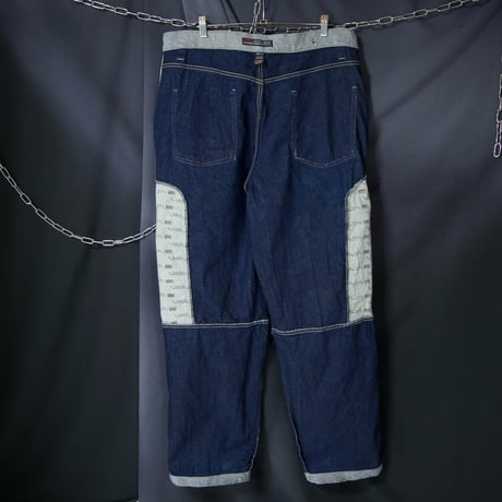 FUBU Matt Silver Grey/Indigo Blue Fake Reversible Baggy Cargo Raw Denim Pants